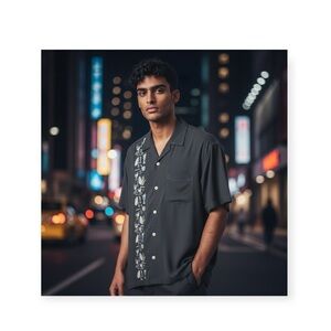 Nat Nast 🂱 Ltd Ed Birth Exotic Cocktail Embroidery Silk Camp Shirt 🂱 Black 🂱 S